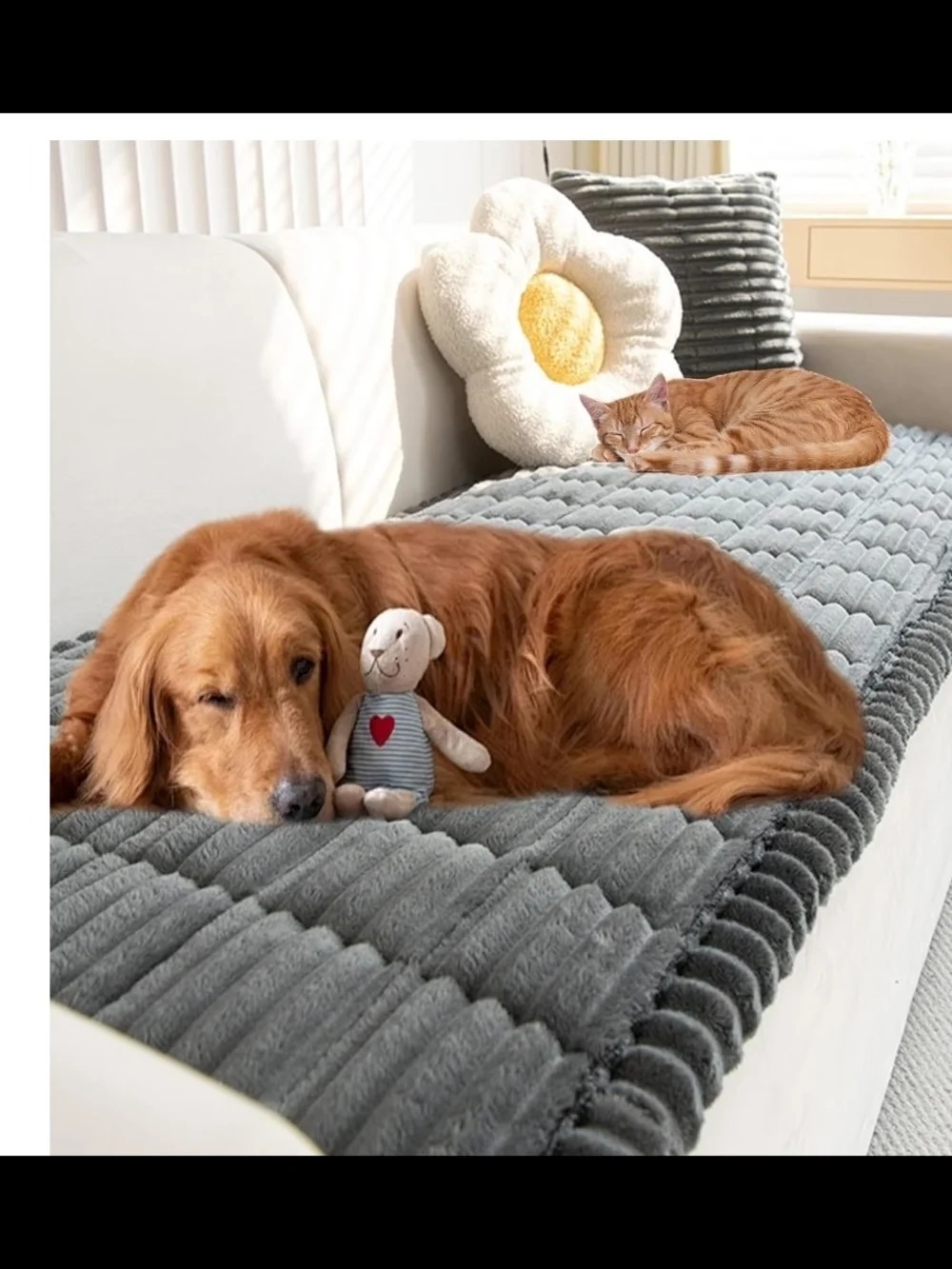 Sofa Couch Cover, Sofa Covers for Dogs Washable, Non-Slip Striped Sofa Slipcover